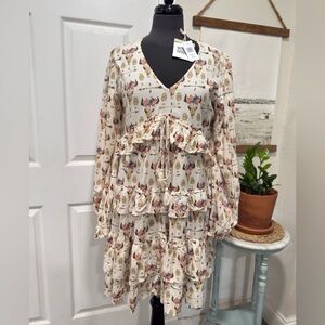 Floral and Bullhead Cream Dress